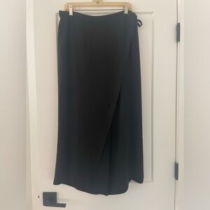 Black silk georgette Eileen Fisher ankle length sarong palazzo pants.